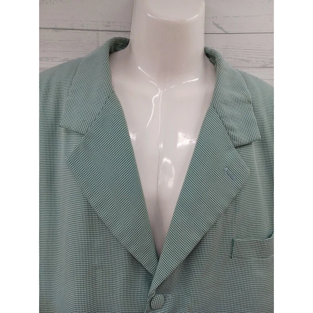 John Raphael Platinum Blazer Mens Green Houndstooth Sport Coat Sz 46R